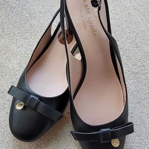 Kate Spade Elegant Black Women's Shoes with Bow Detail Slingback Mid heel 8 US